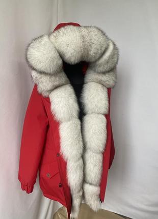Яркая красивая женская зимняя парка куртка пальто с натуральным мехом финского песца вуаль, 40-60 размеры2 фото
