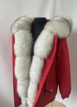 Яркая красивая женская зимняя парка куртка пальто с натуральным мехом финского песца вуаль, 40-60 размеры3 фото