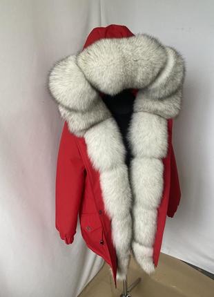 Яскрава красива жіноча зимова парка куртка пальто з натуральним хутром фінського песця вуаль, 40-60 розміри