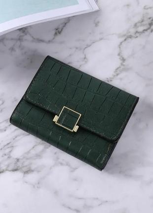 Гаманець жіночий компактний принт крокодил зелений