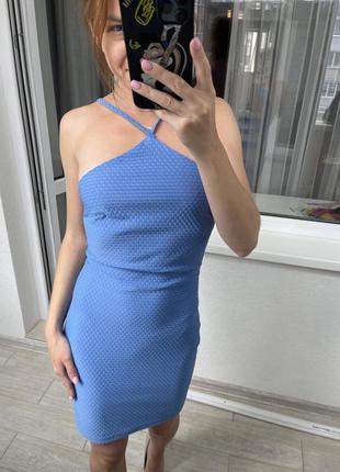 Фактурна міні сукня блакитна6 фото