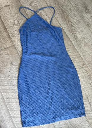 Фактурна міні сукня блакитна7 фото