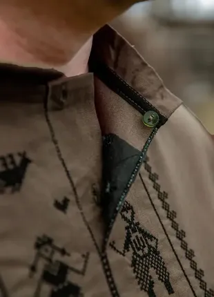 Украинская вышиванка зеленого, национальная вышиванка,президентская вышиванка льняная, мужская одежда6 фото