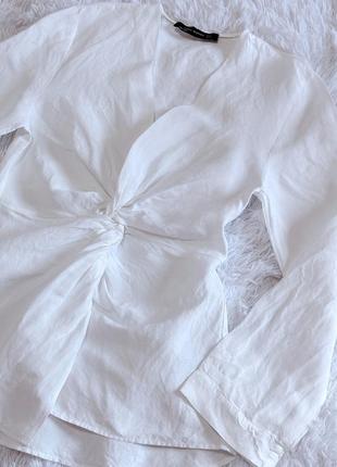 Нежная белая рубашка zara с переплетом6 фото