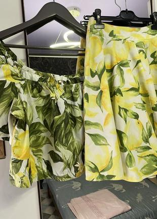 Костюм зі спідниці та блузи-топу у лимони 🍋3 фото