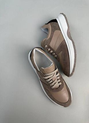 Кроссовки женские кожаные бежевые3 фото