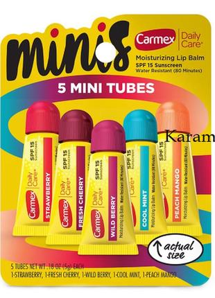 Набір бальзамів для губ 5шт carmex daily care minis moisturizing lip balm tubes with spf