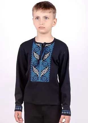Классическая национальная черная вышиванка для мальчика,рубашка вышитая, вышивка крестиком, детская одежда