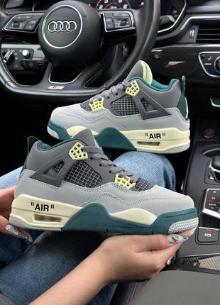 Женские кроссовки nike air jordan 4 x off-white grey green beige