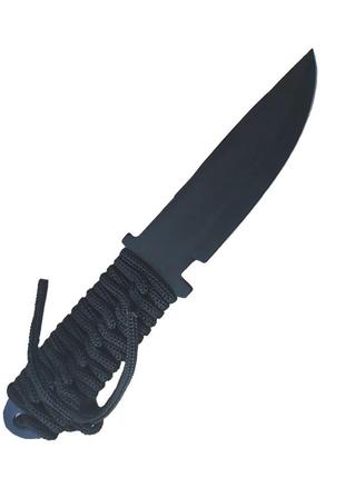 Нож тактический 18 см с плетеной рукоятью и чехлом черный туристический охотничий рыбацкий походный (m90362)