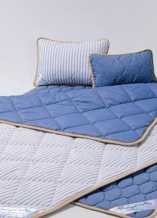 Комплект постельного белья из овечьей шерсти мериносов goodnight - синий в полоску семейный5 фото