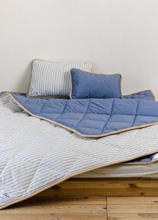 Комплект постельного белья из овечьей шерсти мериносов goodnight - синий в полоску семейный4 фото