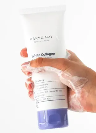 Очищающая пенка для лица с коллагеном white collagen cleansing foam mary & may 150 ml2 фото