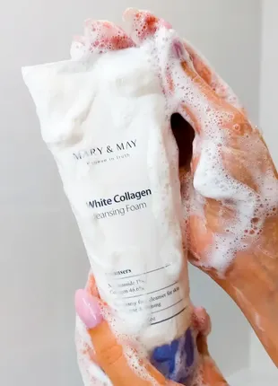 Очищающая пенка для лица с коллагеном white collagen cleansing foam mary & may 150 ml3 фото