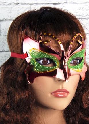 Венецианская маска для бала в стиле бабочки карнавал красная + подарок