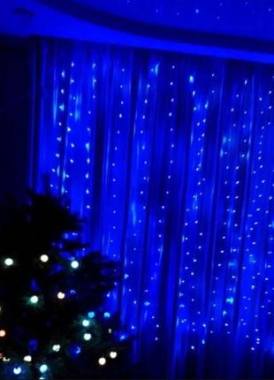 Гирлянда штора капля росы 3х1,5м на проволоке 300led - новогодняя светодиодная 220в - синяя (1054)6 фото