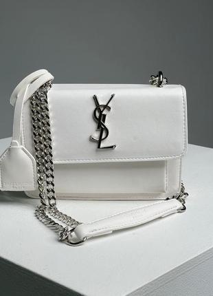 Белая женская сумка yves saint laurent sunset mini chain1 фото