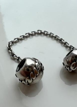 Серебряный pandora family forever safety chain charm