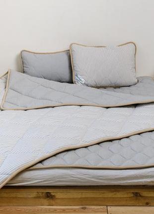 Комплект постельного белья из овечьей шерсти мериносов goodnight - серый в полоску семейный4 фото