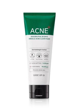 Пінка для проблемної шкіри some by mi aha - bha - pha 30 days miracle acne clear foam 100ml