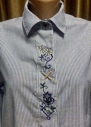 Женская рубашка imperial landhause хлопок сине-белая тонкая полоска, вышивка цветы размер 38/ m2 фото
