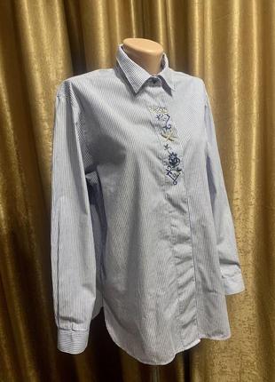 Жіноча сорочка imperial landhause бавовна синьо-біла тонка смужка, вишивка квіти розмір 38/m4 фото