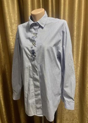 Женская рубашка imperial landhause хлопок сине-белая тонкая полоска, вышивка цветы размер 38/ m3 фото