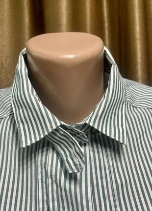 Женская рубашка хлопок бело-зеленая тонкая полоска, вышивка утки размер 38/ m4 фото