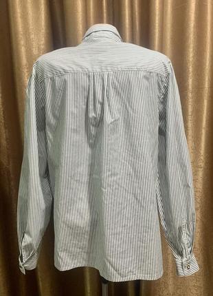 Женская рубашка хлопок бело-зеленая тонкая полоска, вышивка утки размер 38/ m5 фото