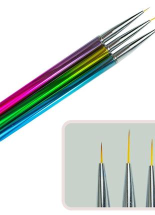 Набір кистей для малювання 3шт кольорові colored (пензлики для малювання, пензлики для моделювання, манікюрні