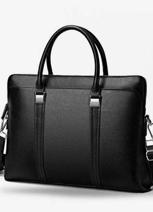Кожаный мужской деловой портфель для документов планшета черный | качественная мужская офисная сумка формат а45 фото
