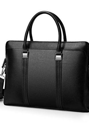 Кожаный мужской деловой портфель для документов планшета черный | качественная мужская офисная сумка формат а4