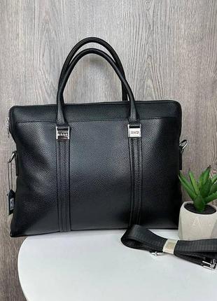 Кожаный мужской деловой портфель для документов планшета черный | качественная мужская офисная сумка формат а410 фото