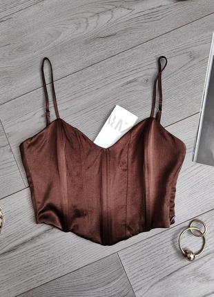 Топ в корсетному стилі zara / атласний / сатиновий / з кісточками