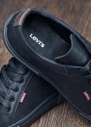 Мужские кожаные черные кеды levis, спортивные туфли6 фото