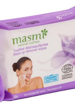 Влажные салфетки masmi organic для снятия макияжа 20 шт. (8432984001070)1 фото