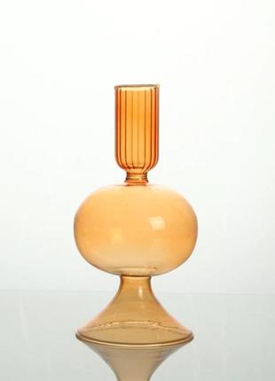 Подсвечник праздничный remy-deсor стеклянный чери оранжевого цвета для тонкой свечи высота 16 см декор дома