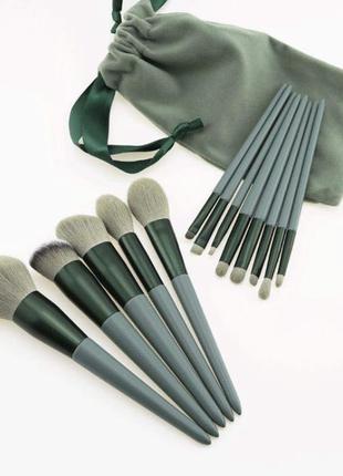 Набор кистей для макияжа bioaqua зеленого цвета в чехле4 фото