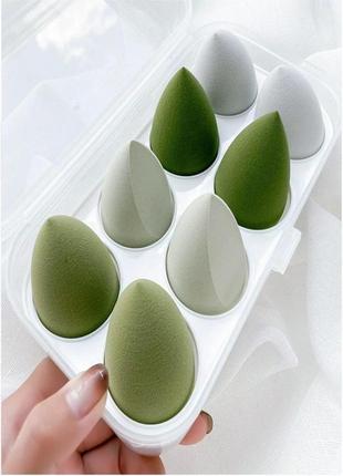 Професійний набір спонжів для макіяжу bioaqua в пластиковому органайзері (8 штук) зеленого кольору