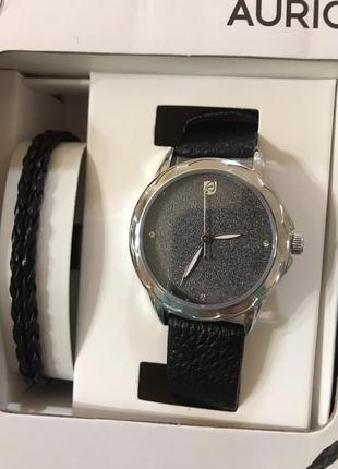 Жіночий годинник + браслет auriol чорного кольору.