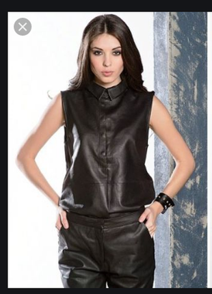 Брендовая черная кожаная жилетка на молнии с карманами skin tones genuine leather индия1 фото