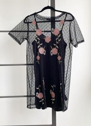 Шикарное трендовое платье в сетку, платье цветочное, платье в сетку1 фото