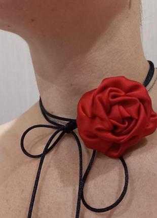 Чокер роза, красная роза, роза на шею, чокер роза, чокер расочка,чокер5 фото