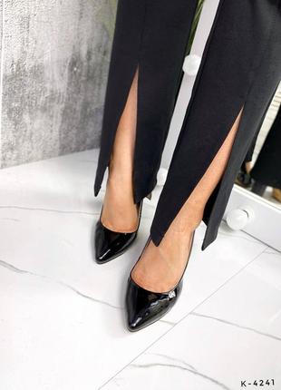 Натуральный лак, удобные женские черные туфли5 фото
