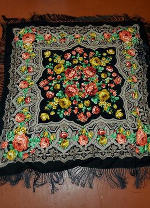 Павловопосадська велика хустка з бахромою, шаль, палантин, каре