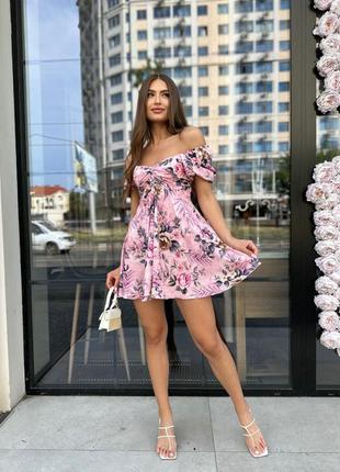 🎨3 цвета! шикарное женское платье мини розовое в цветы разовое мыны платье женкое платье