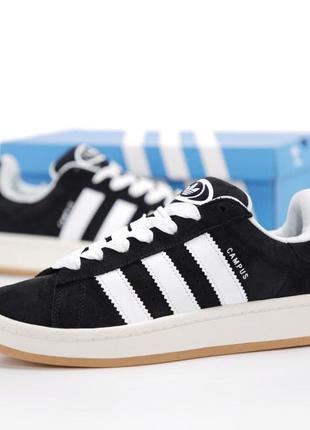 Кросівки adidas campus black white (адідас кампус чорно-білі замшеві класичні чоловічі та жіночі розміри )