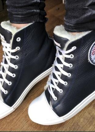 Зимние кожаные кеды converse 39-40р. на меху