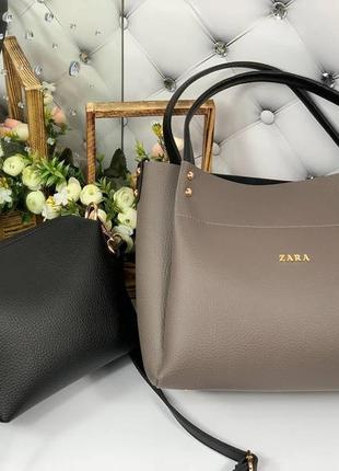Сумка шопер + сумка кросс боді, жіночий комплект сумок 2в1 з лого zara5 фото