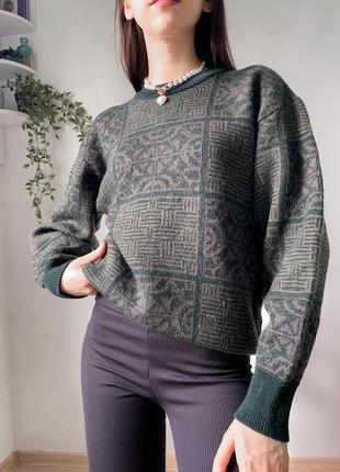 Вінтажний светр ретро шерстяний джемпер кофта люкс в’язаний об’ємними рукавами6 фото